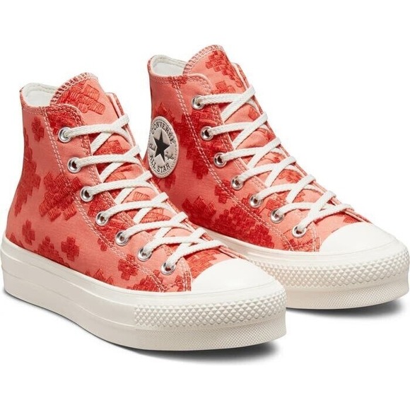 Converse Women Sz  10.5 CTAS Lift Hi Embroidery A02233C Bright Mantra‎ Orange - Picture 8 of 9